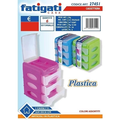 Immagine di FATIGATI CASSETTIERA PLASTICA MULTIUSO 3 CASSETTI COLORATA