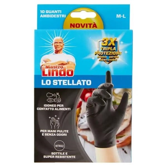 Immagine di MASTROLINDO GUANTI 10PZ LO STELLATO NITRILE NERI M/L