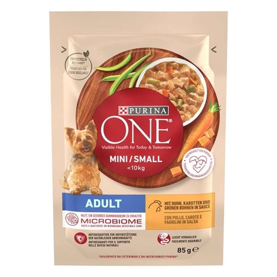 Immagine di PURINA ONE DOG MINI ADULT SALSA POLLO CAROTE E FAGIOLINI 85GR