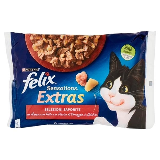 Immagine di FELIX GATTO GHIOTTONERIE IN GELATINA EXTRAS 4x85GR MANZO E POLLO