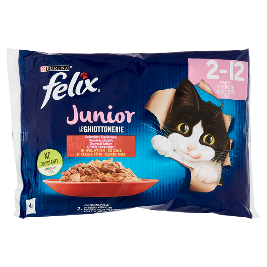 Immagine di FELIX GATTO GHIOTTONERIE IN GELATINA JUNIOR 4x85GR MANZO E POLLO