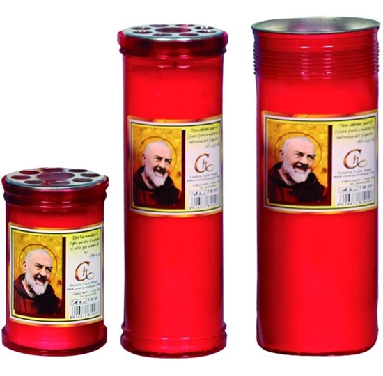 Immagine di CERERIA PARTENOPEA CERO VOTIVO T50 H190mm Ø60mm ROSSO PADRE PIO